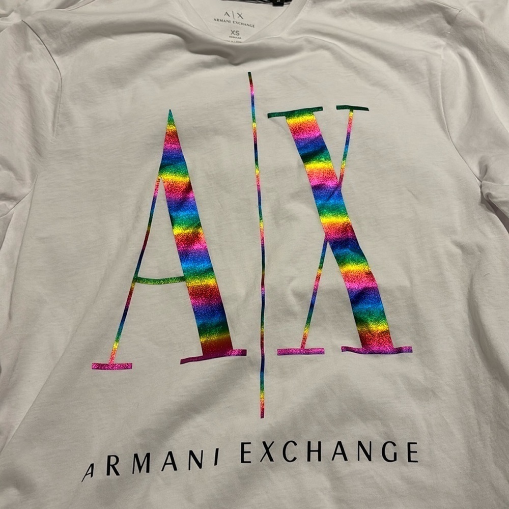 Pride Armani Exchange foil Pride rainbow logo Tshirt size XS